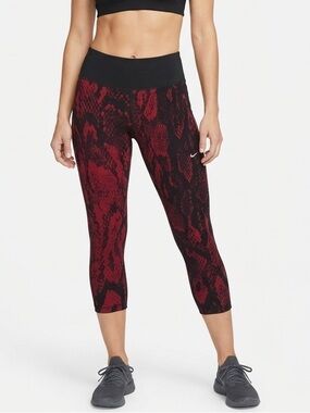 Nike Dri-FIT Women’s Cropped Leggings Snake Print Red Black Athletic Size S